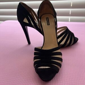 Giorgio Armani suede D'orsay Black Strappy open toe pumps